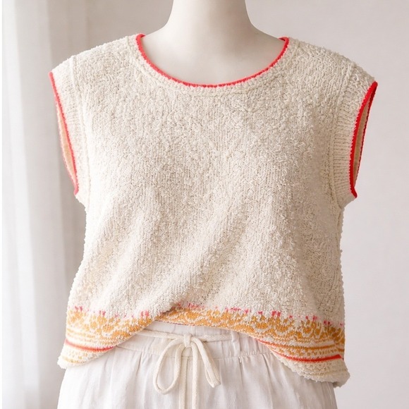 Anthropologie Sweaters - Anthropologie Sleeveless Sweater Fair Isle Boucle Coastal French Cottagecore M M